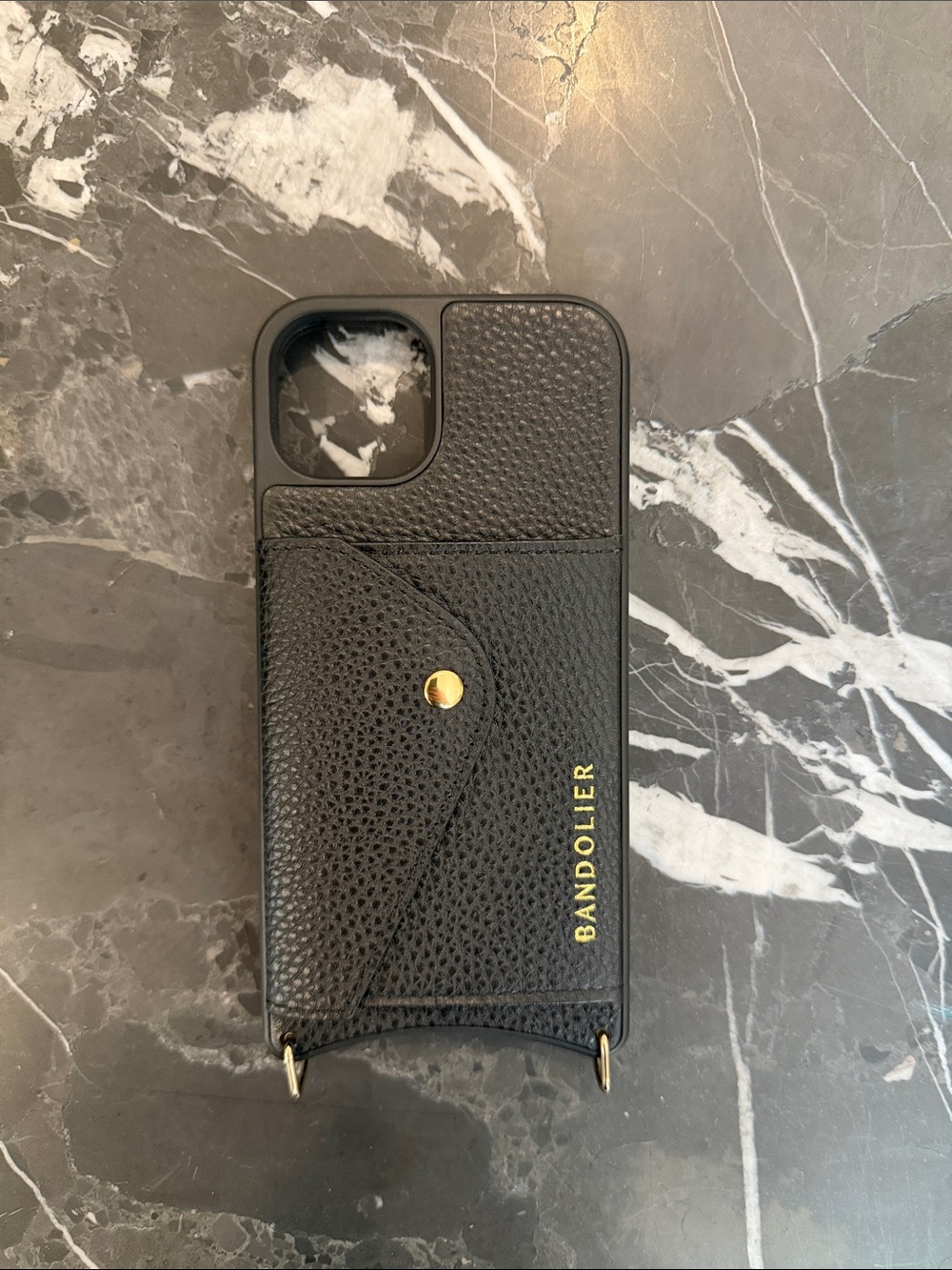Bandolier Black Leather Phone Case with Gold Hardware